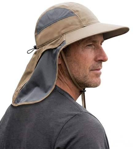 Hat Hut Ultra-Light Sun Hat with Neckflap, UPF50+, Wide Brim, Breathable Outdoor Hiking Fishing Hats for Men (UK, Alpha, One Size, Khaki)