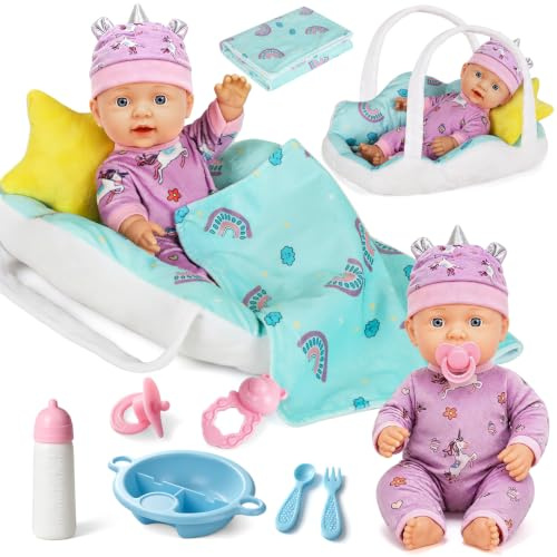 Lehoo Castle Baby Doll Set with Bassinet Bed, 12/30cm, for Girls 1-3