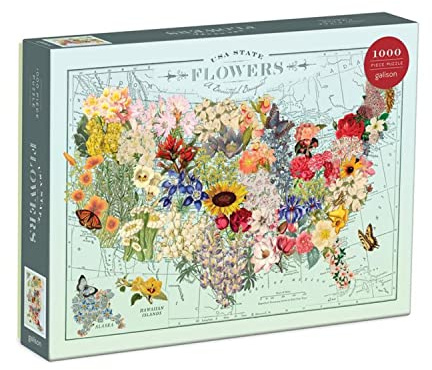 Galison Wendy Gold USA State Flowers Puzzle, 1000 Pieces, 20” x 27” – Jigsaw Puzzle Featuring a Colorful Illustration – Thick Sturdy Pieces, Challenging Family Activity, Great Gift Idea