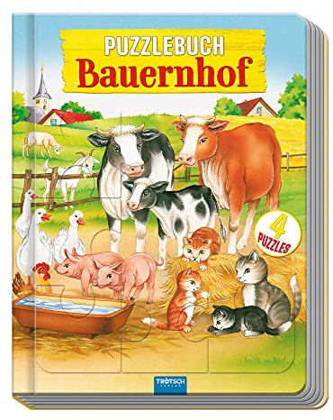 TRÖTSCH - Puzzlebuch Bauernhof | Bauernhof Buch mit Puzzles, farbigen Illustrationen und Reimen: Puzzle Spielebuch zur Förderung der Feinmotorik und des Vorstellungsvermögens | Ab 3 Jahren