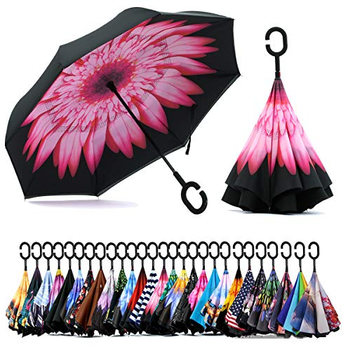 Spar. Saa Double Layer Inverted Umbrella with C-Shaped Handle, Anti-UV Waterproof Windproof Straight Umbrella for Car Rain Outdoor Use