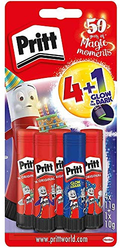 Pritt Klebestift, sicherer und kinderfreundlicher Kleber für Kunst und Bastelarbeiten, starker Klebstoff für Schule & Bürobedarf, 4+1 Multipack, 5 Stück