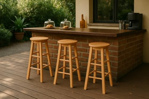Nature LOUNGE Barhocker/Holzhocker aus Kautschukholz - Barstuhl braun in 32x32x60 cm – Wetterfestes und Outdoorfähiges Qualitätsprodukt