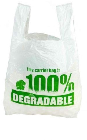 100% Degradable Eco-Friendly White Vest Strong Plastic Carrier Bags 13x19x23 Large with Green Print (100)