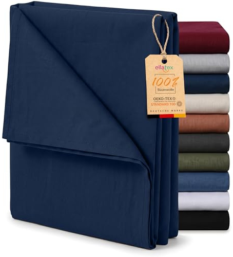 EllaTex Renforcé Bettlaken ohne Gummizug 140x200 – 100% Baumwolle, weiches Leintuch & atmungsaktives Haustuch, Farbe: Dunkelblau