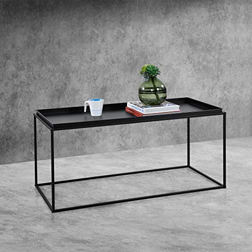 [en.casa] Couchtisch 47cm x 100cm x 50cm Beistelltisch Industriedesign Sofatisch mit Metallgestell Wohnzimmertisch Schwarz