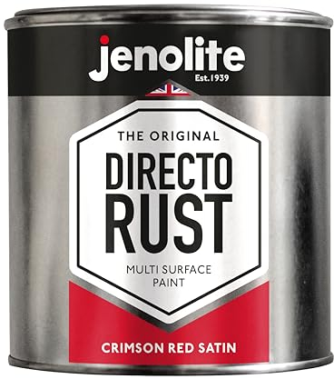 JENOLITE Directorust Satin Paint | CRIMSON RED | Multi Surface Paint For Use On Wood, Metal, Plastic, Ceramic & Rusted Surfaces | 1 Litre (RAL 3027)