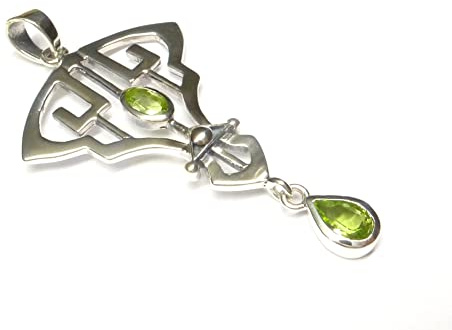 Silberschmuck - BG Pendentif Art Nouveau en argent sterling 925 avec véritable pierre péridot - Bijou pour femme