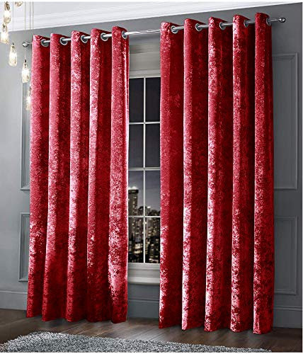 B&B Red Eyelet Curtains Bedroom Accessories Crushed Velvet Fully Lined Heavy Ring Top Eyelet 2 Panel Short Window Curtain 46 x 54 Drop