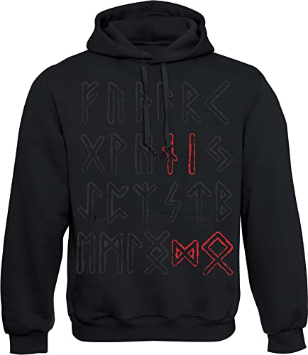 Baddery Felpa con Cappuccio vichinga da Uomo - „Odin Rune“ (Nero XL)