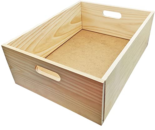 Caja de Almacenamiento con Asas, Madera, Caja Rectangular Decorativa, almacenaje Documentos, Juguetes, Herramientas, Comida, Ropa, 14 x 40 x 30 cm