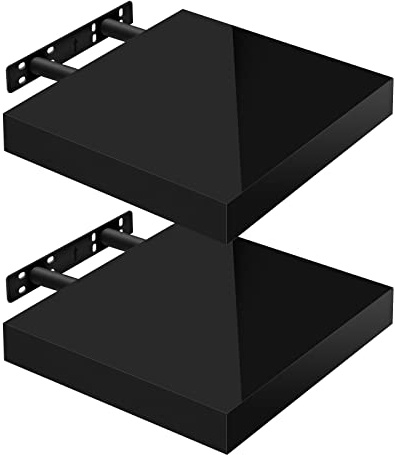 WOLTU Wandregal,Schweberegal Hochglänzend Schwarz,25x22,9x3,8cm 2er | Wandboard 2er mit Metallhalterung, für Küche Badezimmer Wohnzimmer Schlafzimmer, aus MDF, Regale mit der höchsten Träger 10kg