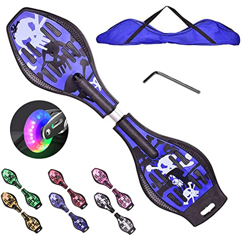 Waveboard Kinder ab 10 Jahre, Snakeboard mit Leuchtrollen, Street Waveboards mit Tasche und Zubehör, Skateboard für Mädchen und Junge, 86,5x22,5x12 cm,Blau