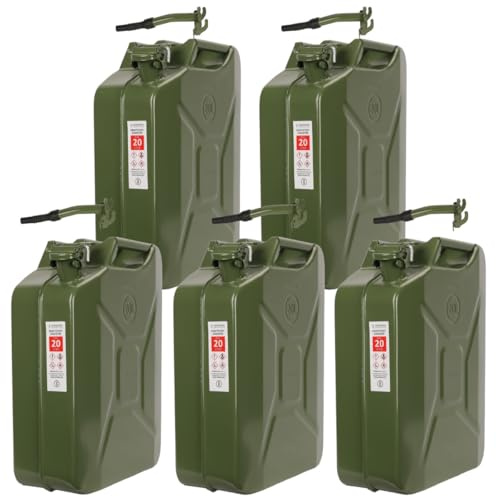 HARDMANN Benzinkanister & Dieselkanister aus Metall | 20 Liter | 0,8 mm Stahl | Kraftstoffkanister | Reservekanister | mit UN-Zulassung | grün Größe 5 Kanister mit 2 Ausgießern