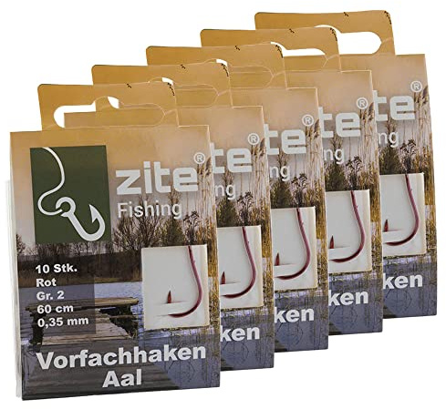 Zite Fishing Aal-Haken mit Vorfach Gebunden 10 Stück | Monofile Vorfachschnur Aal-Angeln mit Angelhaken Rot Gr.1-2 – Angelschnur mit Angelhaken, Aalhaken
