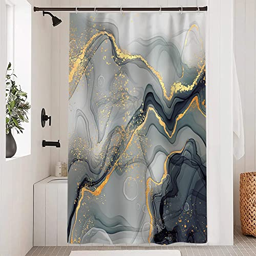 Uiiooazy Duschvorhang Grün, Duschvorhang 120x200cm Anti Schimmel Marmor Optik Grau Aquarell Marmoriert Duschvorhänge Stoff Waschbar Wasserdicht Polyester Bad Vorhang mit 8 Haken für Badezimmer