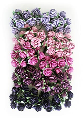 KADADSA 100 pcs Small Artificial Rose Mixed Violoet Five Color Mulberry Paper Flower 15-18 mm Scrap Booking Doll House Supplies Card