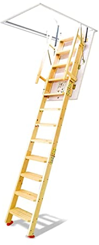 Dachbodenleiter Dachbodenleiter aus massivem Holz, universelle, an der Wand befestigte Dachbodentreppe, herunterziehbare Dachbodenleiter für Dachleitern im Innen- und Außenbereich