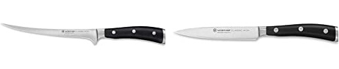 WÜSTHOF Classic Ikon Filiermesser 18 cm, Schwarz,silber & Classic Ikon Gemüsemesser 12 cm, Schwarz