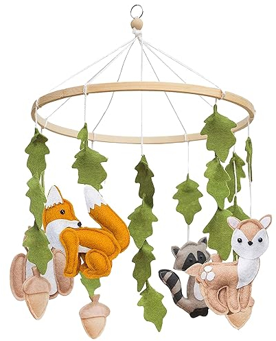 Sunshine smile Mobile Waldtiere,MobileBaby,Mobile Filz,Mobile Wickeltisch,Mobile Baby Wald,Mobile Tiere Baby,Baby Mobile für Bett,Neugeborenen Geschenk Für Baby, Tier+Blatt