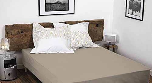 Drap Housse 100% Coton 160x200 cm – Beige foncé – Bonnet 35 cm – Doux, Respirant, Lavable – Home linge passion