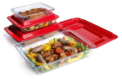 HUSANMP Set of 8 Rectangular Tempered Glass Bakeware with Lid, Glass Baking Pans Casserole Baking Dish Set with Cover - 1L, 1.7L, 2.8L, 4.2L