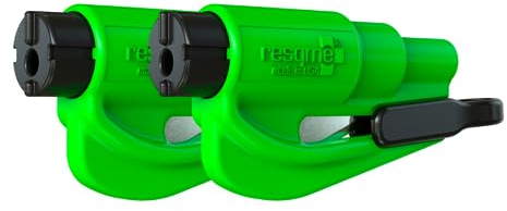 resqme Das Original Notfall-Schlüsselanhänger-Auto-Fluchtwerkzeug, 2-in-1-Sicherheitsgurtschneider und Fensterbrecher, Limettengrün, 2er-Pack – kompakter Notfallhammer