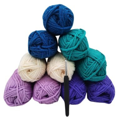 Mützengarn Häkelgarn Häkelwolle -Auswahl an Farbset- 10x50gr ohne Banderole mit Häkelnadel 6,0mm- Wolle zum Stricken und Häkeln besttens geeignet (set2 mb1)