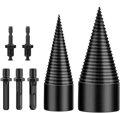 7PCS Holzspalter Bohrer, Holzspaltbohrer 42mm+32mm Kegelspalter mit 5Pcs Bohrgriffe Brennholzspalter Bohrer Stahl-Kegelbohrer Hochgeschwindigkeits Spiralkegel Bohrer Set für Splitter Holzspalter