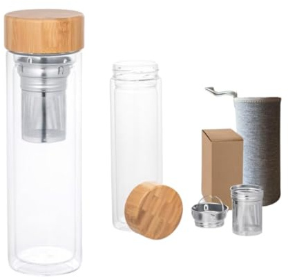 Recamania Bouteille isotherme avec filtre pour thé et infusions 500 ml en verre double - Convient pour l'eau