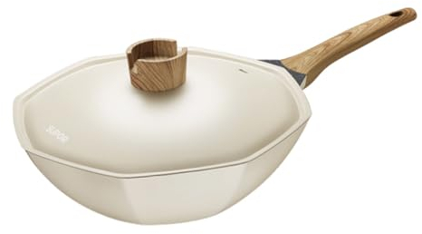 JingYi Store Achteckige Antihaftpfanne Haushaltspfanne Profi-Wok Steakbratpfanne Speziell Für Gasherd Und Induktionsherd (Color : White, Size : 32cm)