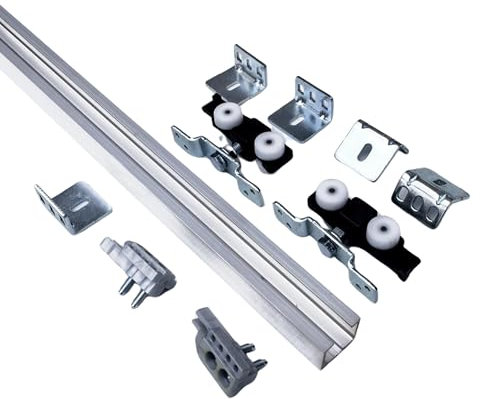Binari Per Ante o Porte Scorrevoli – Sistema Scorrevole Completo, Binari e Accessori - Portata Max 80kg - Binari per Porte Scorrevoli, 3 metri (Completo - Binario 80kg)