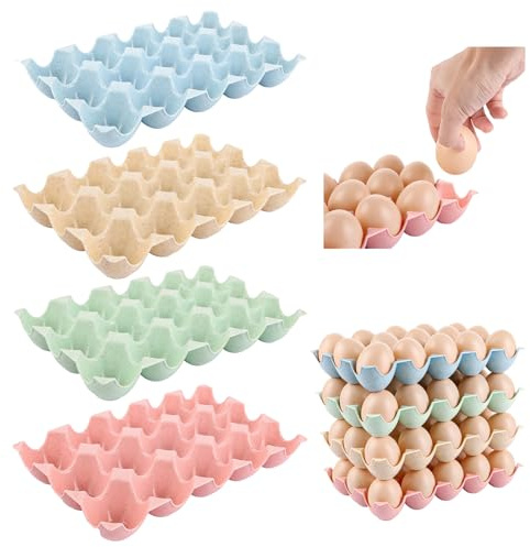 ZOFUN 12 Stück Eierbehälter für kühlschrank 15 Eier Eieraufbewahrungsboxen , Eierkarton Eierkartons aus Kunststoff, Eierschachtel Eierbehälter aus Kunststoff (4 Farben) Halten