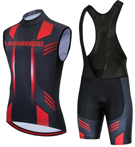 Conjunto Ciclismo Hombre Ropa Bici MTB Verano Maillot Ciclista Sin Mangas,Traje Bicicleta Chaleco Ciclo y Culotte Tirantes con 19D Gel Acolchado,Completa Jerseys Transpirable Secado Ráido(9,XXL)