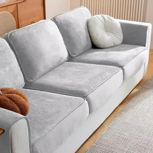 Gleedipre Cord Sofabezug Dick und fein Sofa-Spannbettlaken Sitzkissen Rückenlehne Anti-Rutsch Schutzhülle Retro-Stil im leichten Luxus(Hellgrau,78-82cm x 78-82cm)