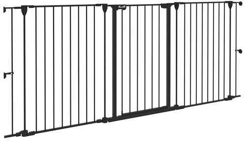 PawHut Barrera para Perros de Acero 206x90 cm Plegable 3 Paneles Negro