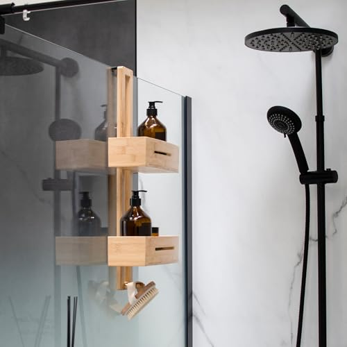 Schulte étagère de douche à suspendre bambou 2 paniers 60 x 28 x p.15cm | sans percer rangement pour votre shampoing max. 5kg