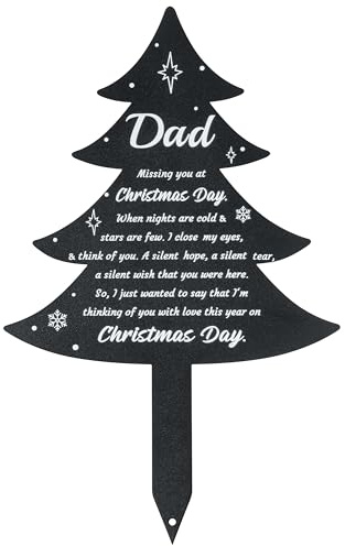 BUoonyer Weihnachts-Grabschmuck für Friedhof – Vater Metall Gedenkmarkierungen Vater Friedhof Gedenktafel Pfahl Weihnachtsbaum Trauer Grabschmuck Dekor Schild für Outdoor Hof Garten