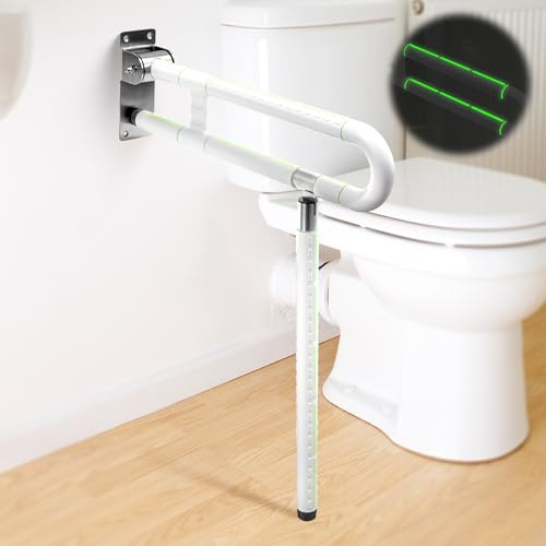 HAIMAYEE Wandstützgriff Toiletten,60x70cm Behinderten WC Haltegriff für Senioren mit Rutschfestem Griff,Schwangere Aufstehhilfe Toilette,Edelstahl,bis zu 300 kg Weiß