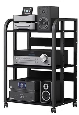 Yoeoefuo Druckerregal TV-Rack 3/4/5-stufige Druckertisch Mit Rollen Phonoschrank Heimstereo Racksystem HiFi-Audioschrank Standregal Lagerregal Für Home Office Kino(3 Tier)