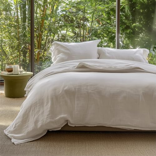 Bedsure Muslin Duvet Cover Queen Size - Cotton Blend Viscose Derived from Bamboo, Cooling Duvet Cover for Hot Sleepers, PureWoven Ultra-Soft & Breathable Bedding Set for All Seasons (Linen, 90x90)