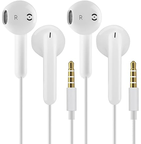 Écouteurs intra-auriculaires filaires de 3,5 mm avec prise jack 3,5 mm avec microphone, isolation phonique, pour iPhone, Samsung, ordinateur, ordinateur portable, lecteurs MP3 (blanc)