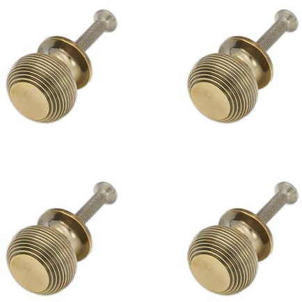 Infinity Decor Pack of 4 Traditional Style Reeded Beehive Solid Brass Cupboard Knob Aged Brass Pull Handle 30mm – Ideal for Drawer Cabinets Doors