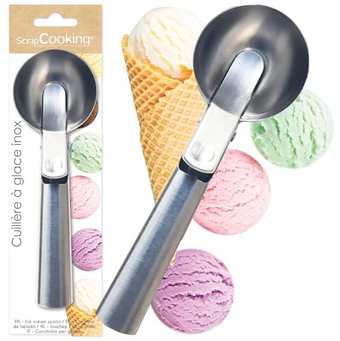 ScrapCooking - Cuillère à Glace en Inox - Pour Faire des Boules de Glaces Rondes & Parfaites - Cuillère Métal avec Gâchette - Ustensile Glacier Professionnel - 5283