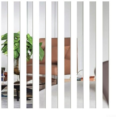 Oniissy Lot de 10 carreaux de miroir autocollants, 5 x 50 cm, flexibles, autocollants muraux en acrylique pour le bricolage, la maison, la décoration (noir)