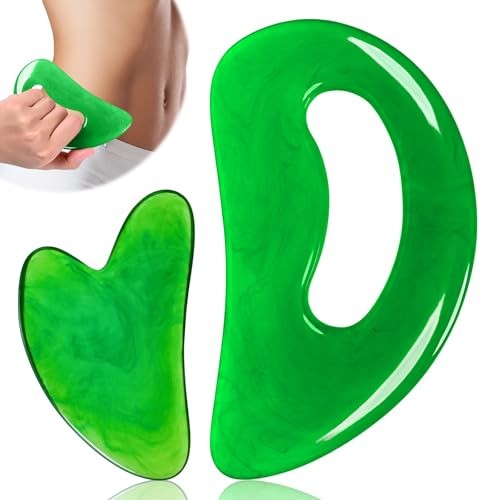 FDKJEJC Body Gua Sha Tool Cellulite Guasha Tool for Body Body Massage Tools (Natural Resin) Lymphdrainage Tool Guasha Tool for Face,Back,Legs, Women Body Shaping Tools (Pink) (Green)