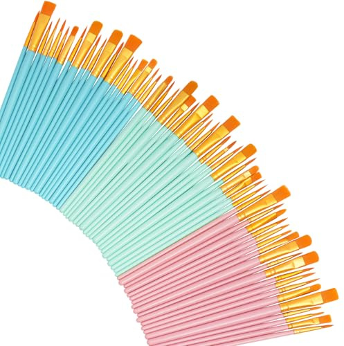 60 Stück Künstlerpinsel Set, Pinselset Malen mit 10 Verschiedene Größen | Bunte Nylonhaarpinsel für Detail, Malpinsel Set für Kunstmalerei Aquarell Acryl Ölgemälde Malliebhaber