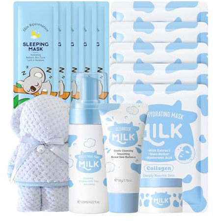 Organic Milk Skincare Gift Set - 14Pcs Facial Kit for Women & Teens - Moisturising & Non-Irritating Formula - Tightens Pores, Evens Skin Tone - Birthday Gifts for Her,Mothers Day & Teen Girls Presents