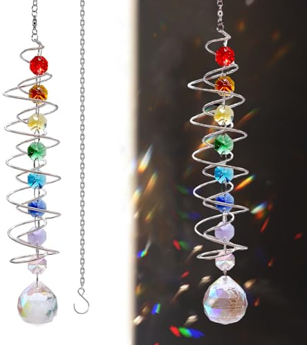 WYYFXY® 45 cm Kristall Sonnenfänger Dekorativer Kristall Windspiel Bunt Hängender Suncatcher Doppelspirale Windspiel Lichtfänger für Draußen Hängend