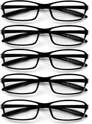 UVTQSSP 5 Pack Flexible Lesebrille ultraleicht Quadratische Lesebrillen für Damen und Herren (5 Pack Schwarz, 1.5, x)